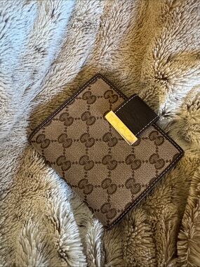 Gucci Brown Monogram Canvas Bi-Fold Wallet with Dark Brown Trim